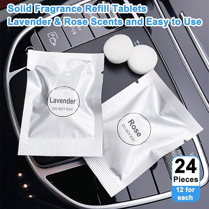 24 Pack Lavender & Rose Car Air Freshener Refills, Car Air Vent Clip Freshener Replacement Pads, Solid Fragrance Scent Refill Tablets