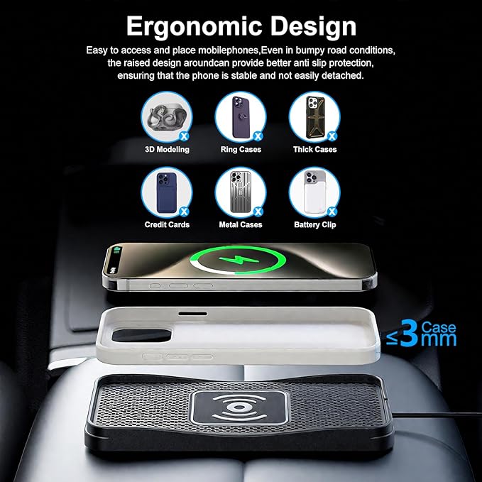 Wireless Car Charger, 15W Max Wireless Charger for Car, Non-Slip Charging Pad Compatible with iPhone 17/16/15/14/13/12, Samsung Galaxy S25-S9 (Type-C)