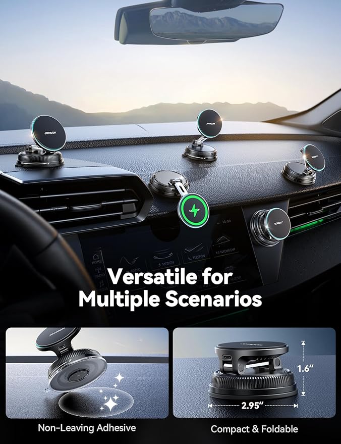 JOYROOM 15W Magsafe Car Mount Charger, iPhone Faster Charging Wireless Car Charger, 80+LBS Strong Suction Magnetic Phone Holder for Car, Stable Metal Support Arm for iPhone 17 Pro Max 16 15 14 13