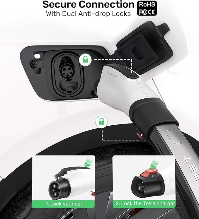 Zanch Tesla to J1772 Adapter, Military-Grade Quality, 60A 250V AC for J1772/CCS1 EVs, Compatible with Tesla Level 2 Wall Connector, Mobile Connector & Destination Charging Station - White