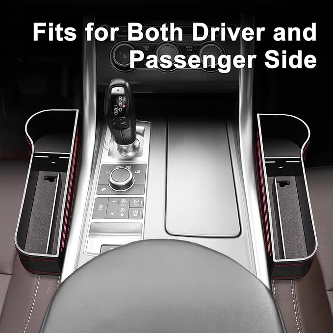 Car Seat Gap Filler, 2 Pack Car Seat Organizer with Cup Holder, Car Seat Gap Filler Organizer with 2 Seat Back Hooks for Phones, Keys, Cards, Canned Drinks, Ideal for Car storage Box