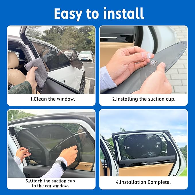 2026 New Upgrade Car Window Shades for Side Window(4 Pack),Car Window Shade for Baby with 8 Suction Cups,Sun Shade Side Window Can Blocks 99.98% UVR,Sun Shade for Window