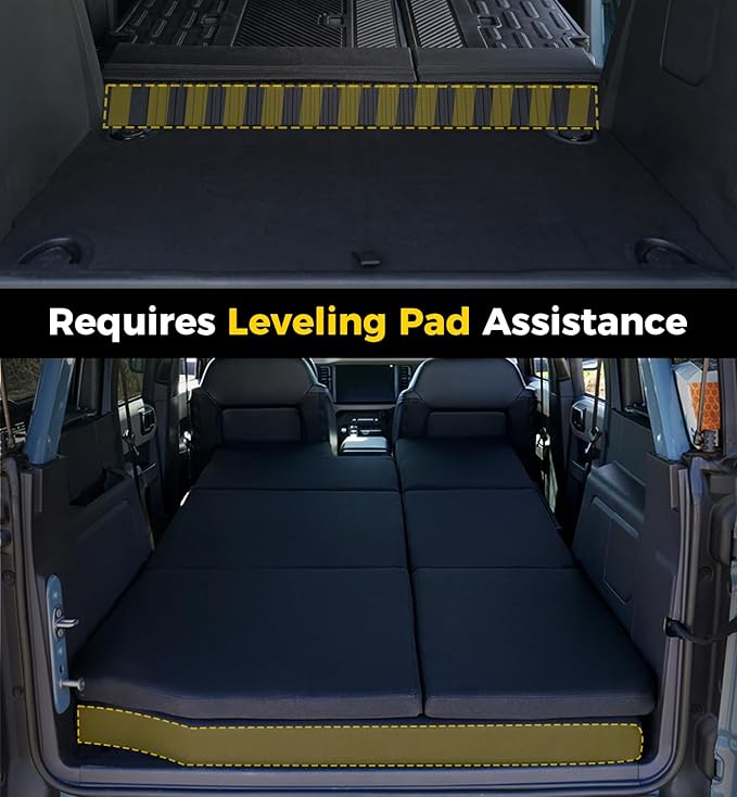 Xprite Bronco Mattress Kit, 1.6-Inch Thick Premium Foam Bed Pad & Leveling Pad, Portable Foldable Trunk Sleeping Platform Compatible with 2021-2026 Ford Bronco 4 Door Camping Accessories