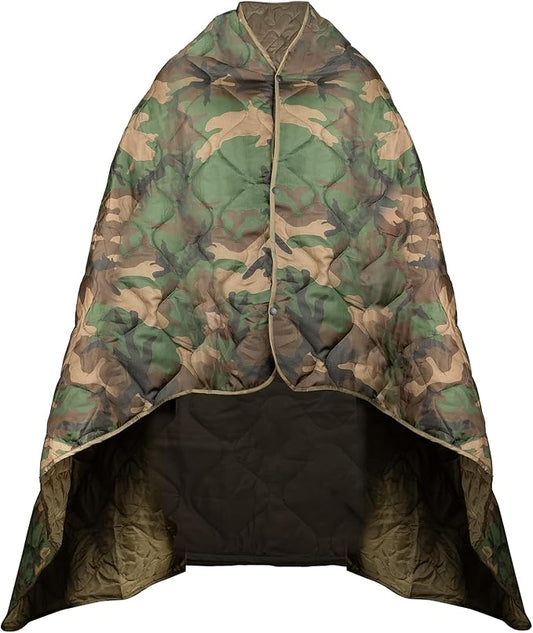Military Poncho Liner 55”x 79” Camping Blanket Insulation Compact Waterproof for Travel Stadium Outdoor Camping
