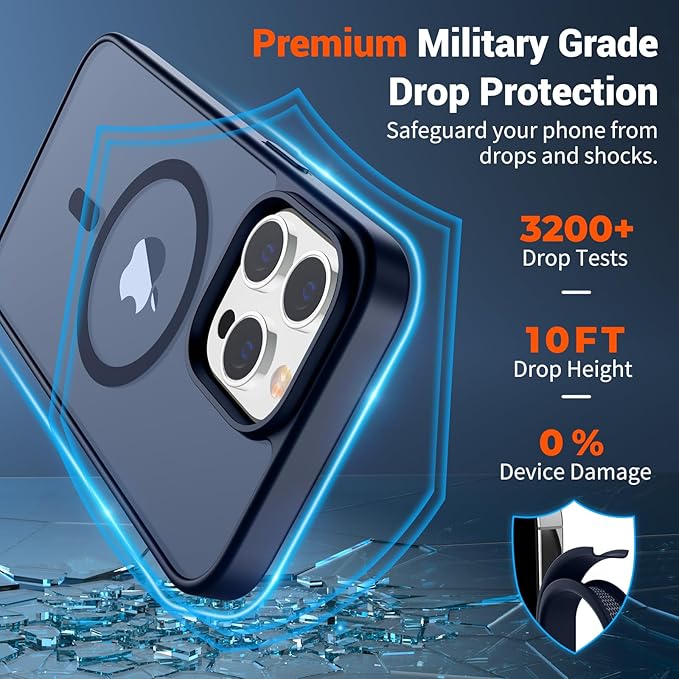 SUPFINE Magnetic for iPhone 13 Pro Case with Screen Protector (Compatible with MagSafe) (Military Grade Drop Protection) Translucent Matte Shockproof Phone Cover,Dark Blue