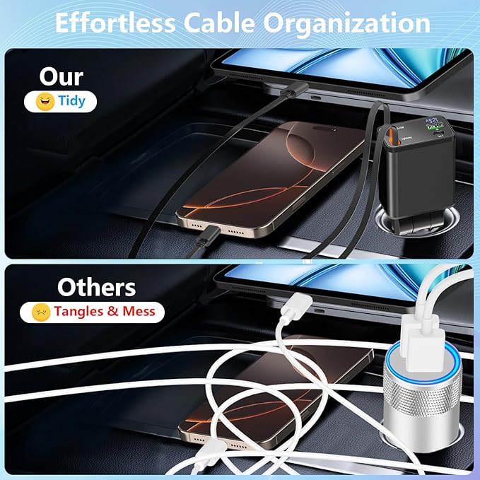 [Apple MFi Certified] Retractable Car Charger for iPhone 17, Stuffcool 120W USB C Car Charger 4 in 1 PD/QC Type C Fast Charging Cigarette Lighter for iPhone 17 17 Pro 16 15 14 13 Galaxy S26 S25 Pixel