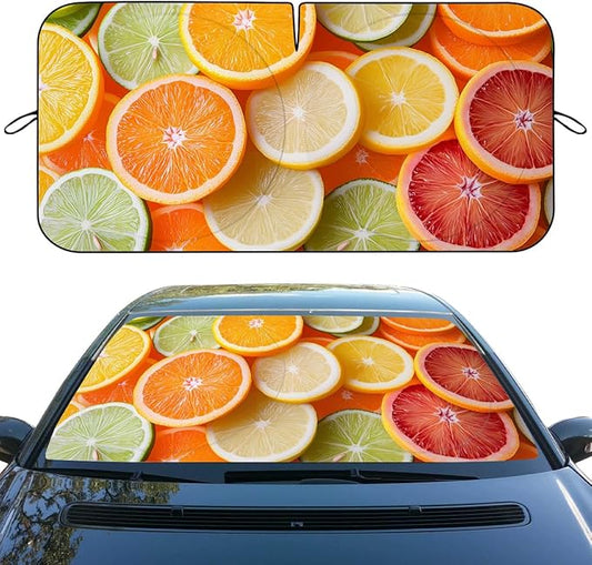 Fruit Car Window Sun Shield Citrus Orange Lemon Lime Grapefruit Slices Front Window Sun Shade Block UV Rays Sun Shade Visor Protector for Car Sedan Truck SUV Accessories 59" L x 31.5" W