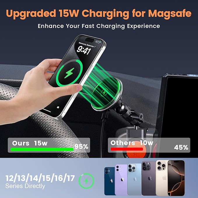 Kaishengyuan Car Wireless Charger Magnetic Phone Mount Compatible with 2024-2026 Toyota Tacoma & 2025-2026 4 Runner, 360° Rotation Metal Phone Holder Cradles Bracket Dash Stand for All Smartphones