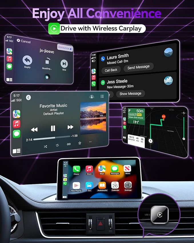 Wireless CarPlay Adapter for iPhone - 2025 Upgrade Converts Wired to Wireless CarPlay, Auto Connect, Plug & Play, Stable Fast Connection, for Cars with Factory CarPlay 2014+ & iOS 10+