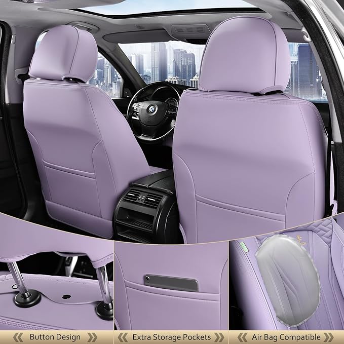 FLORICH Leather Seat Covers Full Set Purple Car Seat Cover Full Coverage Seat Covers Front Seats and Rear Waterproof Car Seat Cushion Protector Universal Fit for Most Cars Trucks SUVs