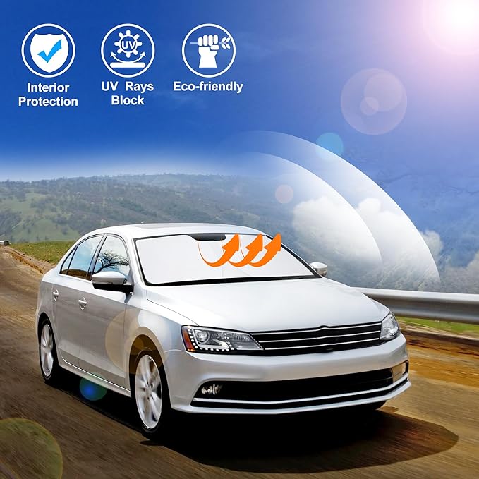 Windshield Sun Shade Custom Fit for 2013-2018 Volkswagen VW Golf MK7 Accessories Foldable Sunshade Sun Blocker Protect Car from Sun Rays & Heat Damage Keep Car Cooler