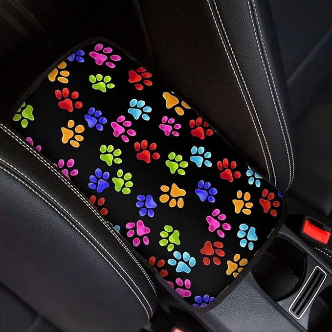 JoyLamoria Cute Footprint Car Armrest Cover Automotive Armrest Pad Cute Car Interior Decor