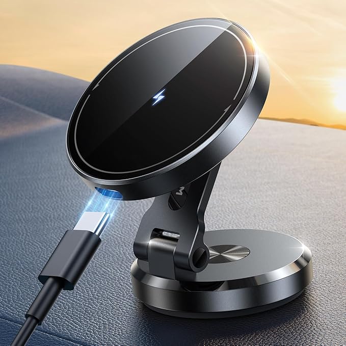 JOYROOM for MagSafe Car Mount Charger, 15W Fast MagSafe Car Charger with Upgraded Rotating Charging Panel (Black)