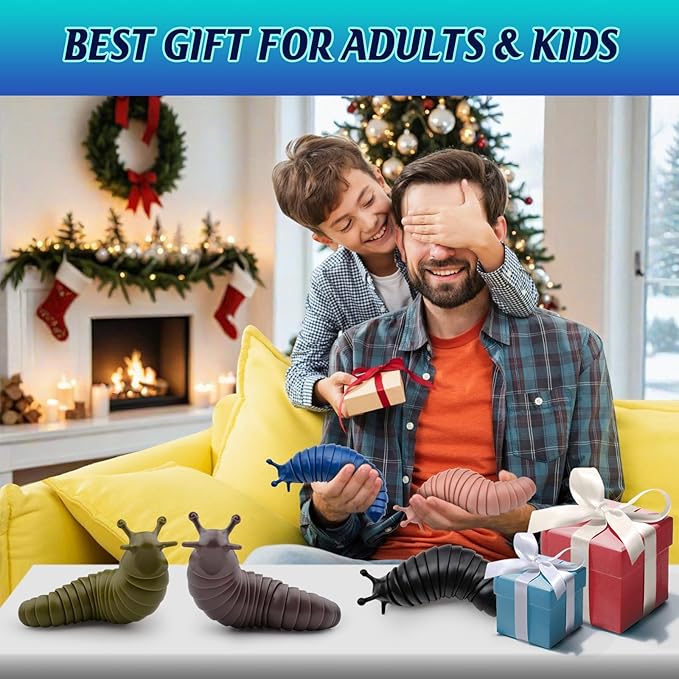 Cevioce Sensory Fidget Toys Adults Teens Kids 3Pcs Cool Gadgets Desk Fidget Slug Toys Sensory Toy for Autism ADHD Anxiety Stress Relief Toys Christmas Stocking Stuffer Gifts for Men Boys