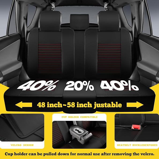 LINGVIDO Full Set Car Seat Covers, Faux Nappa Leather, Airbag Compatible and Waterproof Protectors for Sedans SUVs, Breathable Interior for Active Families, Pets, and Commuters (5 Seats, Black/Red)