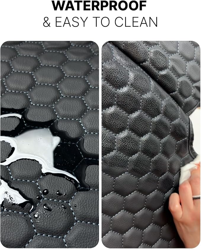 Owleys Set Seat Back Organizer & Car Seat Protector Hexy Waterproof & Non-Slip Protector for Child Car Cushion for Leather and Fabric Seats (Black Set 2)