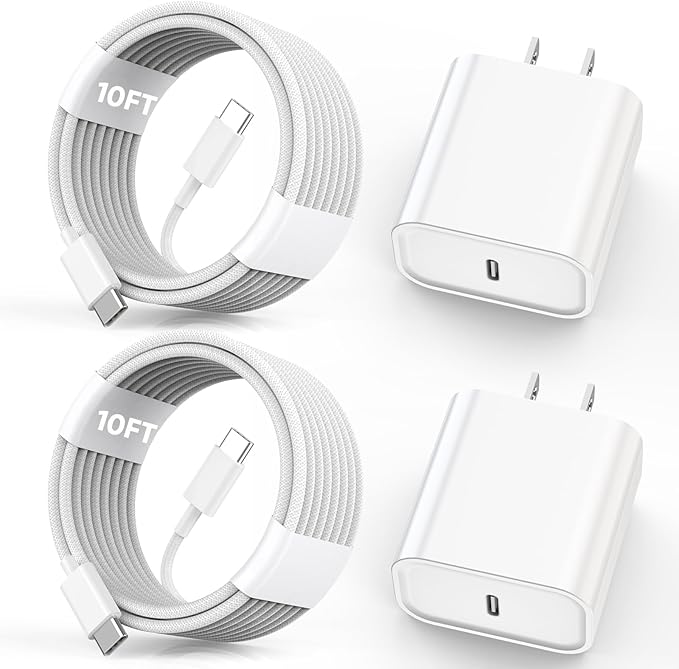 iPhone 17 16 15 Charger Fast Charging, 2Pack 10FT Extra Long USB C to C Fast Charging Cord Woven Cable 20W USB C Charger Block for iPhone 17 Pro Max/Air/16 Plus/15/15 ProMax/iPad Pro/Air/Mini/AirPods