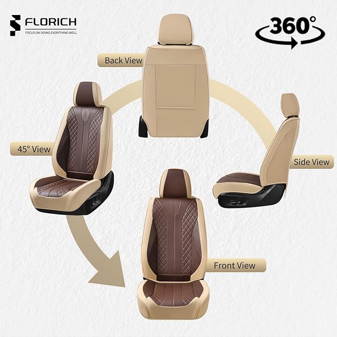 FLORICH Front Seat Covers 2 Pieces Universal Seat Cover for Cars Breathable Leather Waterproof Car Seat Cover Driver Seat Cover Automotive Car Seat Cushion Fit for Most Cars SUV Trucks, Beige&Coffee