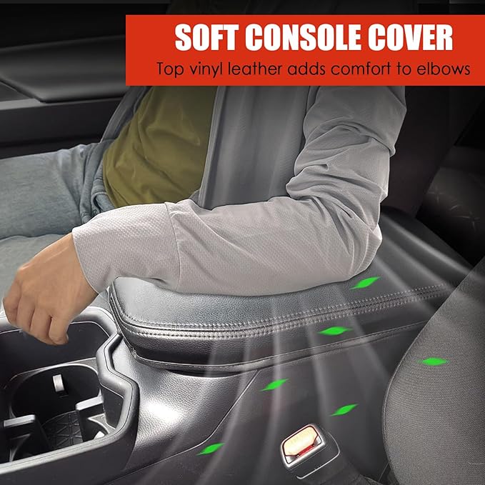 Center Console Cover for Toyota RAV4-2025 2024 2023 2022 2021 2020 2019 Leather Middle Console Cover Armrest Cover Protector for Toyota RAV4 Accessories (Black)