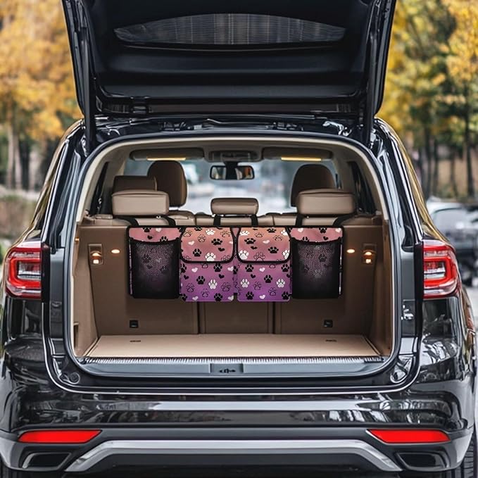 Hanging Car Trunk Organizer, Dog Paw Print Waterproof Car Back Seat Storage Bag Multipurpose Foldable Car Trunk Storage Bag for Car Trunk Storage and Decoration