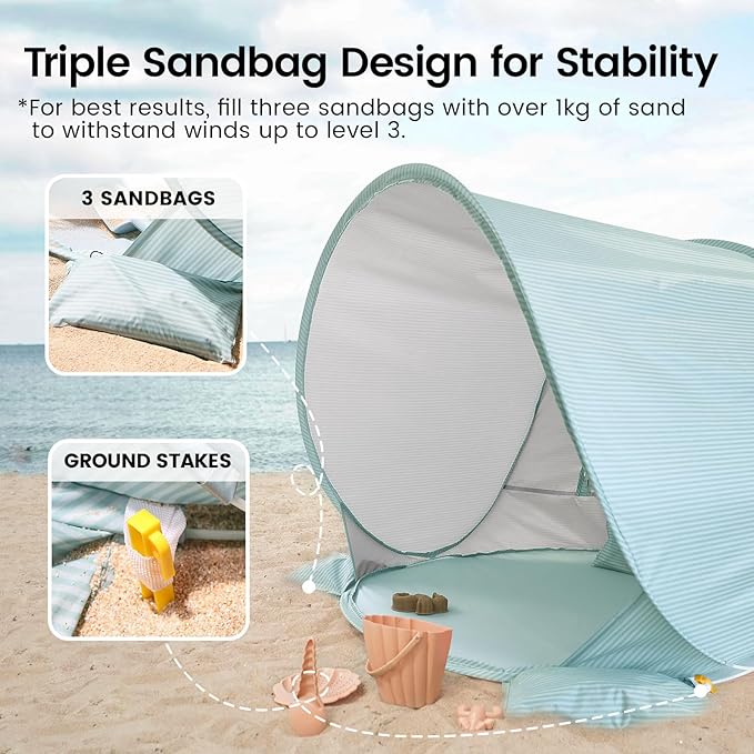 Tiny Land Baby Beach Tent – Pop Up Baby Tent with UV Protection, Portable Baby Beach Essentials, 35"x28"x32" Sun Shelter for Infants, Baby Outdoor Use (Pastel Aqua)