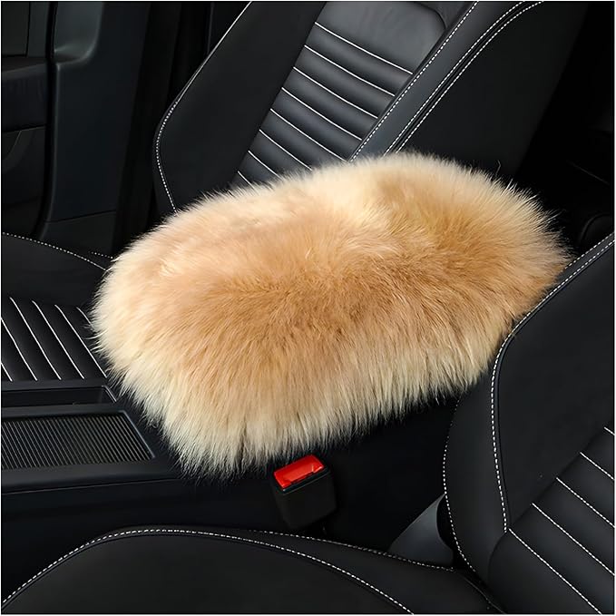 Center Console Cover, 11.81"×7.87" Automotive Fluffy Plush Center Armrest Protector, Universal Furry Comfortable Center Console Pad for Cars Trucks SUVs, Car Accessories (Brown)