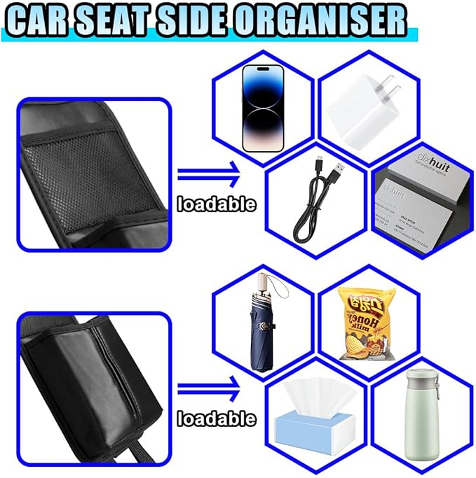 2-in-1 Tissue Holder Car Seat Storage Hanging Bag- Multi-Function Water Bottle Holder Bag Car Seat Side Organizer for Phone & Drink- Large Cup Holder Auto Stuff Holder with Mesh Pocket for Cars(Black)