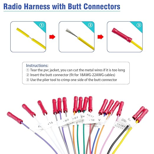 16Pin Android Radio Wiring Harness Adapter, ISO Car Stereo Wire Harness Power Speaker Cable with Butt Connector for Aftermarket Car Audio Video Head Unit Receiver