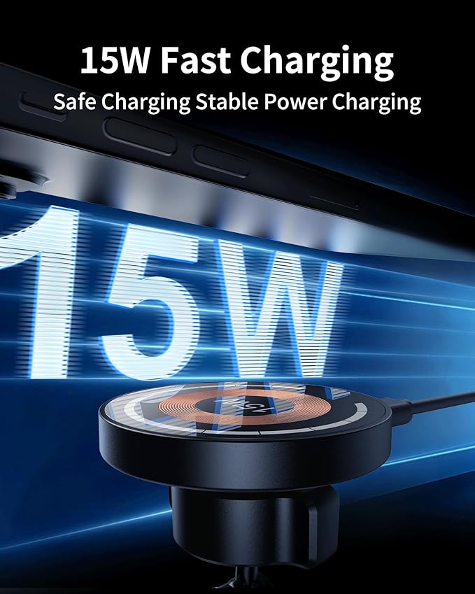 ZBF Magnetic Wireless Car Mount Charger, 15W Fast Charging Mag-Safe Car Mount,Magnetic Car Phone Holder Mount, Car Cell Phone Holder Fit iPhone 17 16 15 14 13 12 All Smartphones