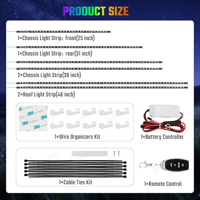 6PCS Golf Cart Underglow LED Light Kit, 28 Modes Full-Body Neon Glow, 12-85V, Music Sync, Wireless Remote, Waterproof Strips, Fits EZGO, Club Car, Yamaha Golf Carts, 6 Pack