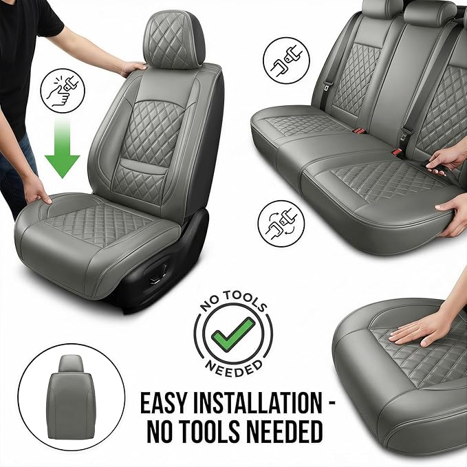 Fit for Accent Seat Covers Compatible with Hyundai Accent 2017-2026 - Waterproof Breathable Leather Automotive Seat Cushions Protector,Airbag Compatible,Only 2 Front seat Covers(Gray)