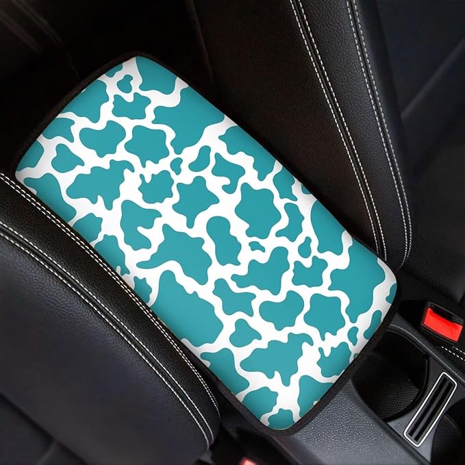Dreaweet Car Center Console Cover Cute Blue Cow Print Car Accessories for Women Girly Universal Car Armrest Cover for Truck SUV Sedan,Car Arm Rest Cover Pad