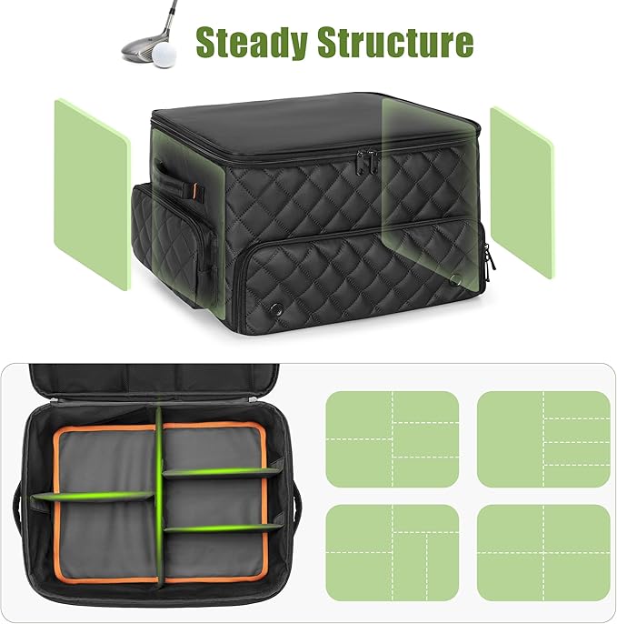 PGmoon 2 Layer Golf Trunk Organizer, Golf Car Storage Organizer with Individual Ventilated Compartment for 2 Pairs Shoes, Golf Car Locker for Balls, Clothes, Tees, Gloves, Accessories