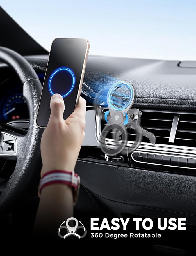 eSamcore Fits MagSafe Car Mount Strong N52 Magnets car Vent Magnetic Phone Mount Adjustable Air Vent Cell Phone Holder Clip for iPhone 16/15/ 14/13/ 12/ Pro Max [1 Pack]