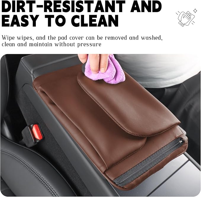 Car Armrest Cover Pad - Nappa Leather Car Center Console Cover with Breathable Holes, Non-Slip Auto Arm Rest Cushion, Universal Car Interior Accessories Fit forTesla Model Y (Dark Brown)
