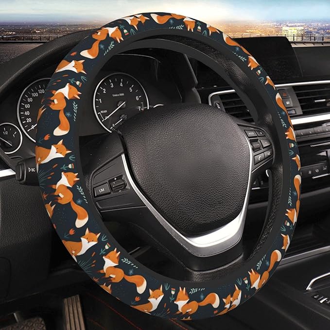 Foxes Steering Wheel Cover Women 15 inch Anti-Slip Sweat Absorption Steering Wheel Covers Cute Car Accessories Decor Car SUV Sedan Vans Truck Protector
