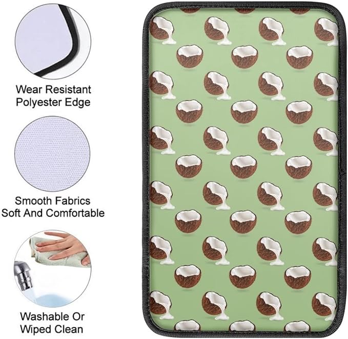 JoyLamoria Coconut Print Car Armrest Cover Center Contole Box Cushion Mat Universal Fit Car SUV Sedan