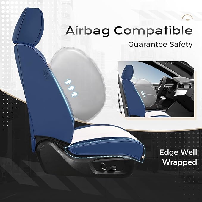 Coverado Seat Covers, Car Seat Covers Front Seats, Leather Seat Covers for Cars, Car Seat Protector Waterproof, Car Seat Cushion, Front Carseat Cover Universal Fit for Most Cars, Blue White