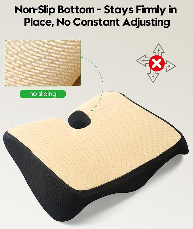 Premium Seat Cushion - Pressure Relief Cushion for Office Chair, Car, Wheelchair | Cool Gel Memory Foam for Tailbone Pain Relief | Multi-Purpose Comfort