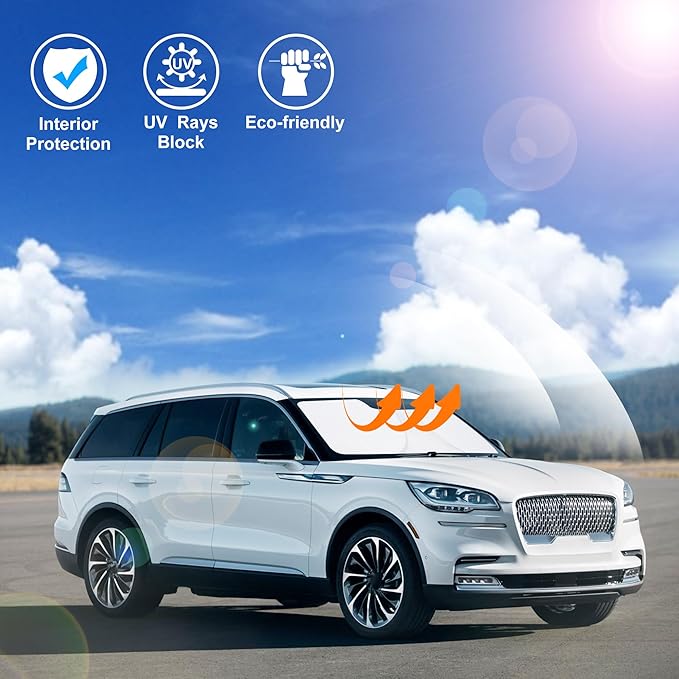 Windshield Sun Shade Custom Fit for 2020-2024 2025 2026 Lincoln Aviator Accessories Foldable Window Sunshade Sun Blocker Protect Car from Sun Rays & Heat Damage Keeps Car Cooler