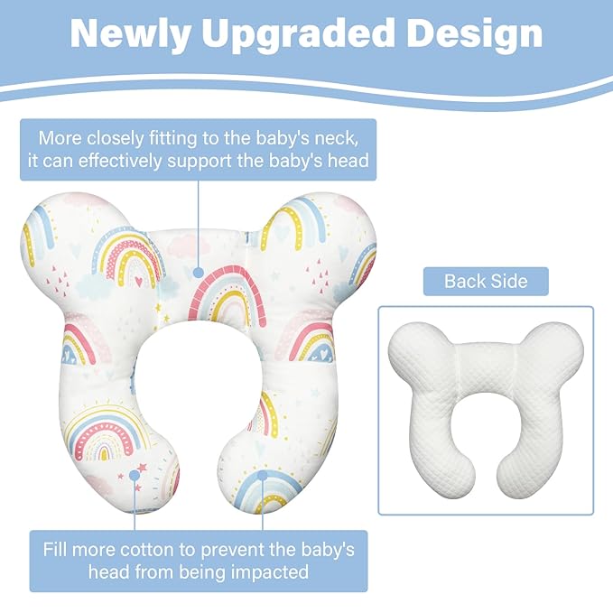 Baby Neck Pillows - Upgraded Toddler Travel Cushion for Toddler Head and Neck, Infant Neck Pillow for Car Plane Stroller Pushchair - Rainbow A