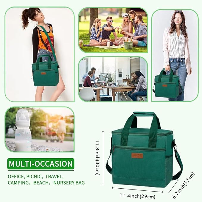 Iknoe Large Cooler Bag Collapsible 24 Can Insulated Bags Leakproof Lunch Cooler Tote with Multi-Pockets for Adult Insulated Thermal Bag for Beach, Picnic, Office Work(Blackish Green)