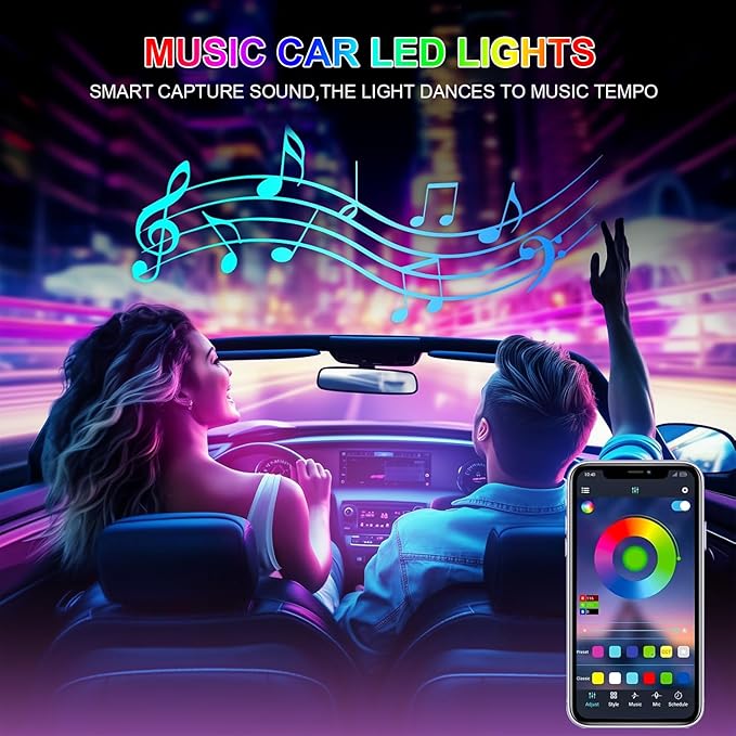 RGB Car LEDs Interior Lights with Smart APP Control,Under Dash Led Lights Kit with DIY Mode and Music Mode,5V LED Strip Lights for Cars, Trucks,Suvs