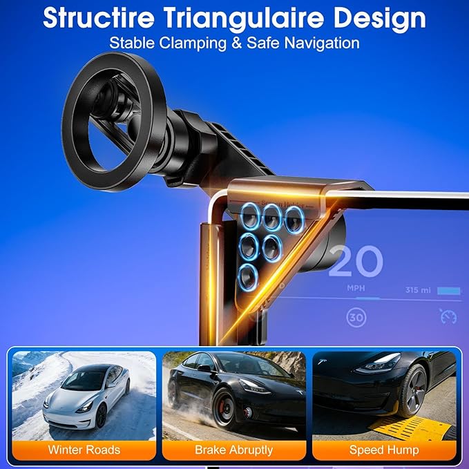 M2026 Tesla Model Y Phone Mount, for MagSafe Magnetic Car Mount for Tesla Model Y Juniper 2026 & Model 3 Highland Accessories, Dashboard Screen Holder Compatible with iPhone Pro Max Android