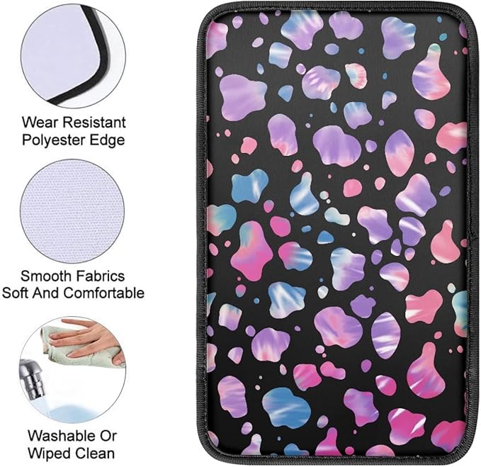Coldinair Tie Dye Cow Print Car Center Console Pad Soft Armrest Protector Cover Universal Fit for Most Cars,SUV,Truck,Washable