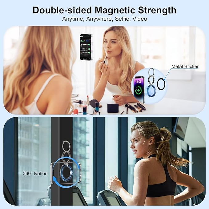 Magnetic Ring Holder for MagSafe Dual-Side Magnet Stand Cell Phone Grip for iPhone 17 Pro Max 16 15 14 13 12 Plus Samsung Galaxy S25 Edge S24 Ultra S23 S22 S21 S20 Magnetic Finger Ring for Car Mount