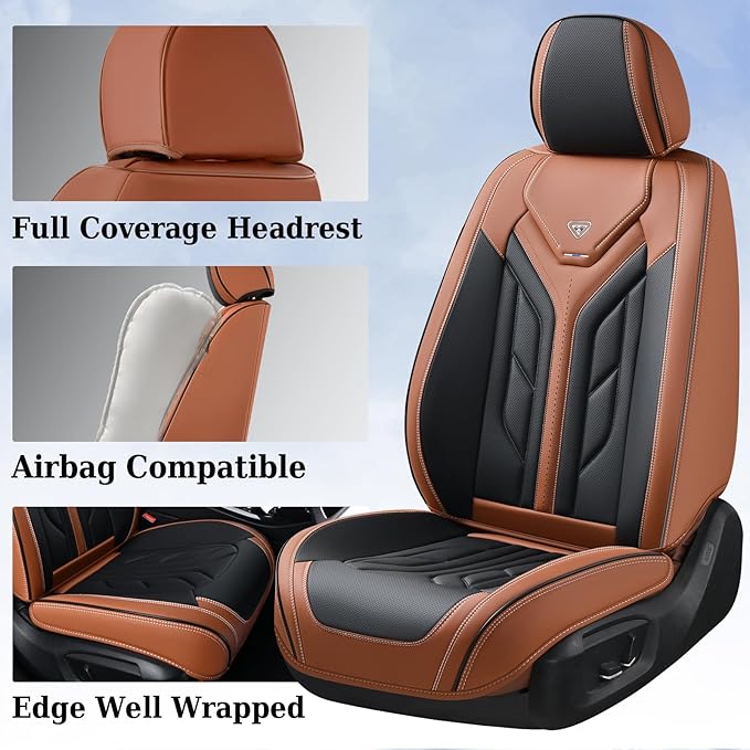 Coverado Seat Covers, Car Seat Covers Full Set, Leather Seat Covers for Cars, Automotive Seat Covers Car Seat Protector Car Accessories Fit for Most Sedans SUV Pick-up Truck(Black&Brown)