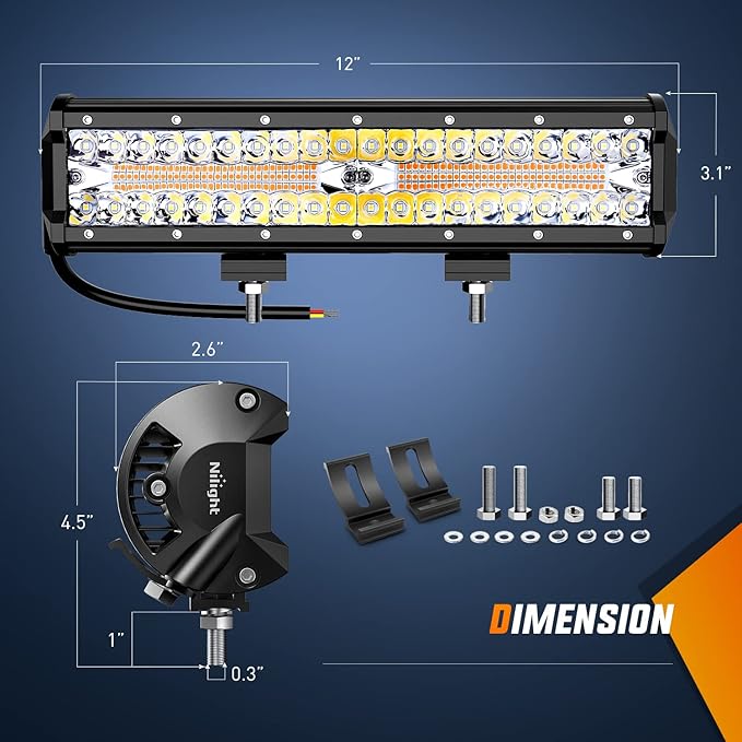 Nilight 12Inch 300W LED Light Bar Spot Flood Amber White Strobe 6 Modes with Memory Function Off-Road Truck Car ATV SUV Cabin Boat with 16AWG Wiring Harness Kit-1 Lead