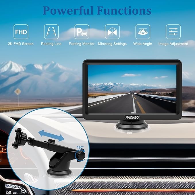 Backup Camera for Truck 7 Inch HD 2K Front Rear View Monitor kit Auto Color Image Night Vision, IP69 Waterproof DIY Grid Lines for Car/RV/Tractor/Semi-Trailers/Pickup H7