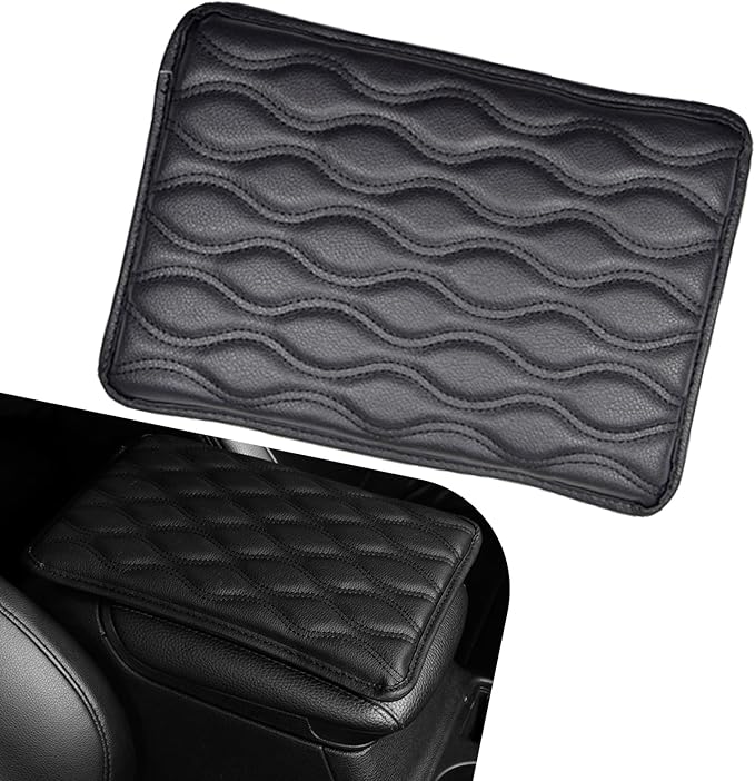 Car Center Console Cover, 11.57 x 8.19IN Leather Armrest Seat Box Cover Pad, Comfortable Waterproof Arm Rest Cover Protector, Car Interior Accessories, Universal for SUV, Truck (Black)